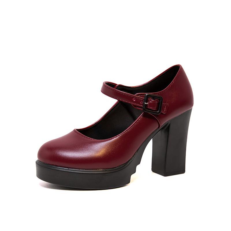 Spring & Autumn Round Toe Platform Chunky Heel Non-Slip Women's Shoes