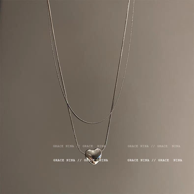 Light Luxury Double-layer Love Collarbone Chain Female Tide Sweet Cool French Cold Wind Internet Celebrity Temperament Neck Chain