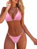2026 European & American Sexy Halter Swimsuit with Metal Ring and Rope Tie Design