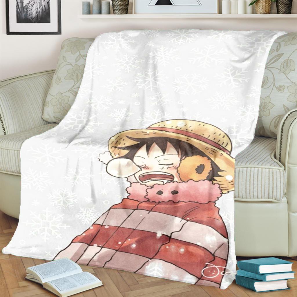 Flannel Blanket with "ONE PIECE" Print Warm Soft for Bedroom, Sofa and Travel