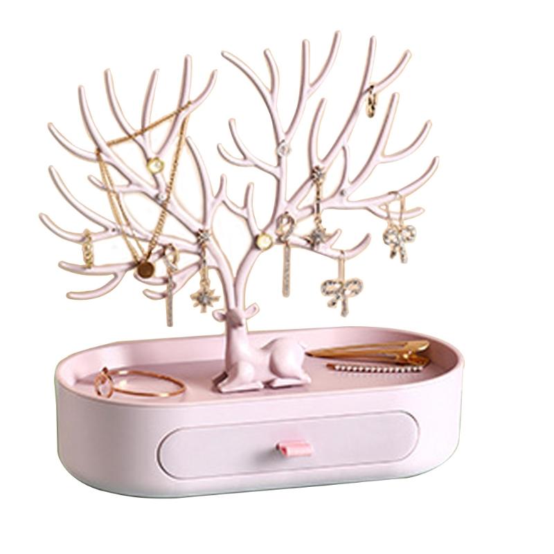 

Коробка для хранения ювелирных изделий с мини-оленем для креативного держателя для сережек, ожерелий, колец, кулонов, браслетов, хранения и демонстрации X3UC розовый