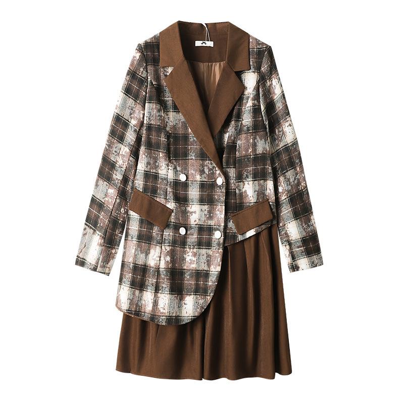 Women's Plus Size Suit Collar Fake Two Long-sleeved Autumn New High Grade Dress