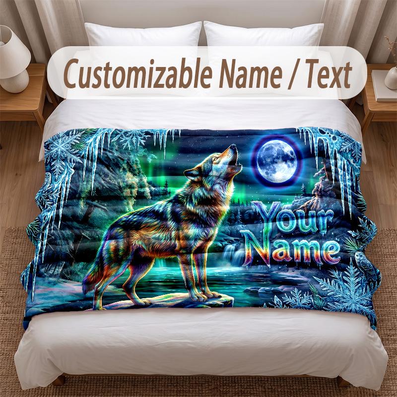 Wolf-Thema Weiche Decke Personalisierter Benutzerdefinierter Name Textdruck Warme Decke Haus Sofa Schlafzimmer Dekor