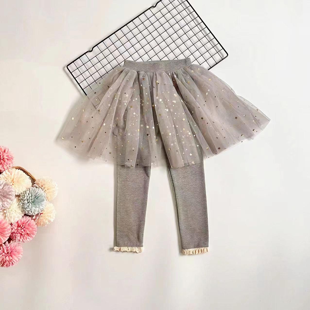 

Girls Cute Casual Skirt Pants - Spring/Autumn Two-Piece Look Leggings 110 cm сірий колір