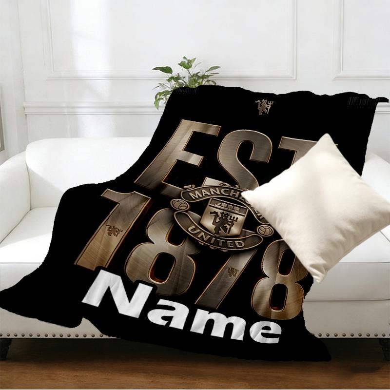 Custom Name Personalized Manchester United F.C Print Blankets, Home Decor, Bedroom, Sofa, Camping, Couch, Gifts for Birthday Christmas