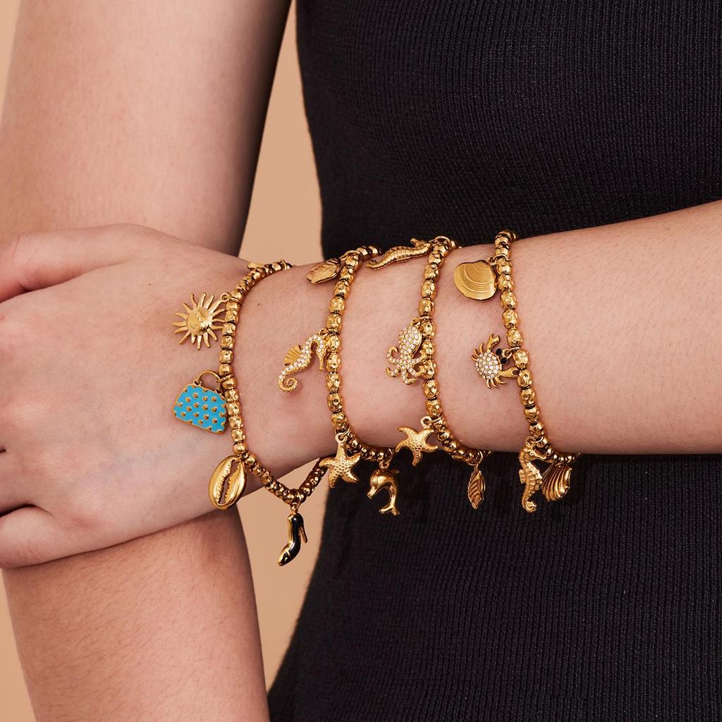 Qiong Yao Ocean DIY Beaded Bracelet Set: Starfish Shell 5A Zirconium Stainless Steel Ornament