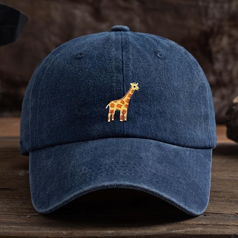 Giraffe Washed Baseball Cap Cotton Adjustable Outdoor Fashionable Unisex Hat One Size