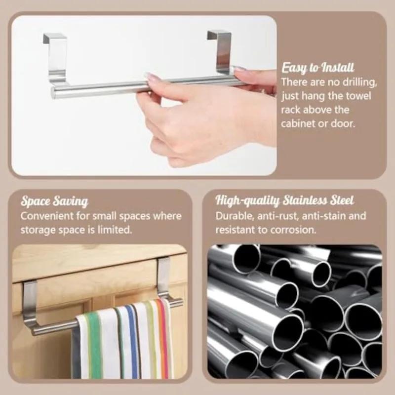 1/2p Towel Rod Steel Metal Wire Over Cabinet Towel Rack Storage Organizer Bathroom Door Hanging Towel Rack Punch-free Rag Hanger