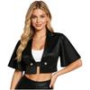 Women Satin Jacket Top Lapel Collar Flutter Sleeve Front Button Blouse Victorian Style for Casual Daily Party Wear