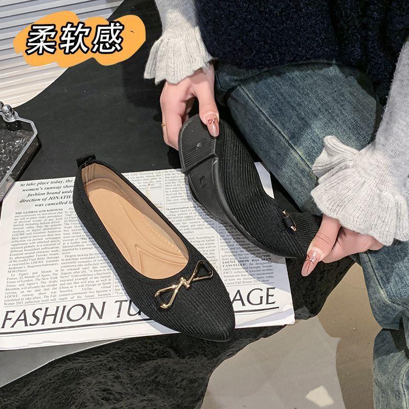 Soft-soled bow flat shoes versatile ladyshoes square head single shoes women's niche design sense simple women's shoes 2025 new