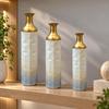 3 Pieces Tall Floor Vase Textured with Gilded Golden Detail Modern for Residential