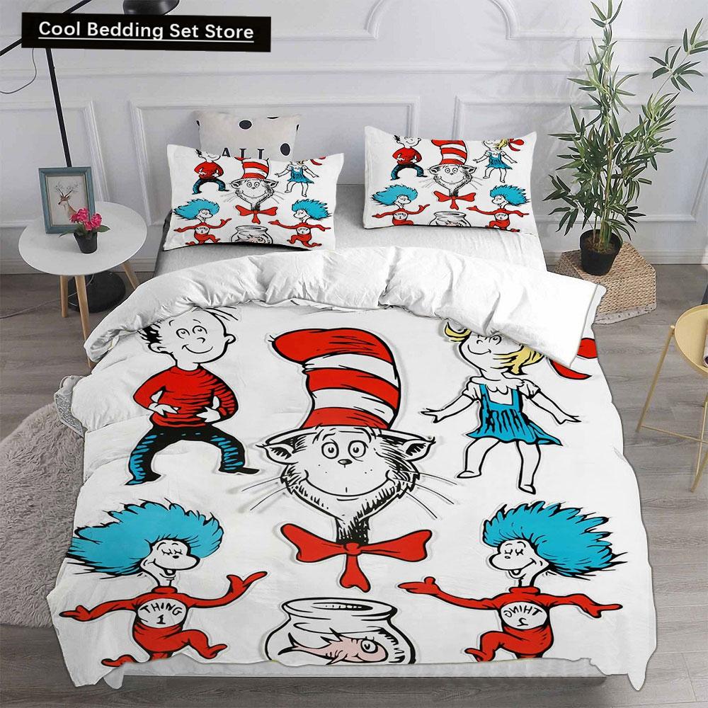 The Cat In the Hat Bedding Sets Comforter Quilt Bed Cover Duvet Cover Pillow Case 2-3 Pieces Sets Kids Adult Size Home Textiles