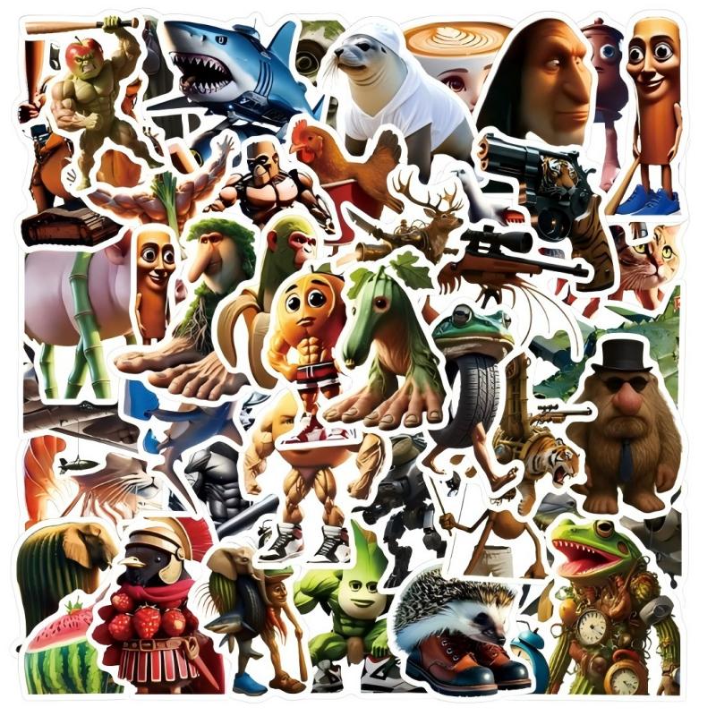 Italiaanse Brainrot Abstracte Dierstickers Tung Tung Tung Sahur Sticker Cartoon Decal DIY Bagage Laptop Mok Decoratie Kerstcadeau