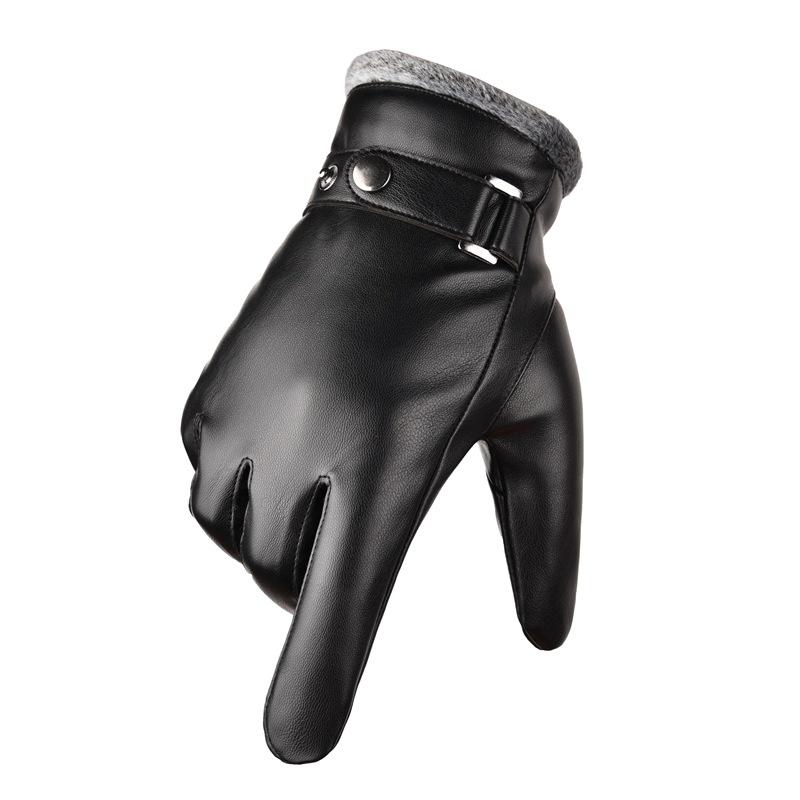 Men's Winter PU Gloves Touch Screen Driving Riding Thickened Cotton Gloves