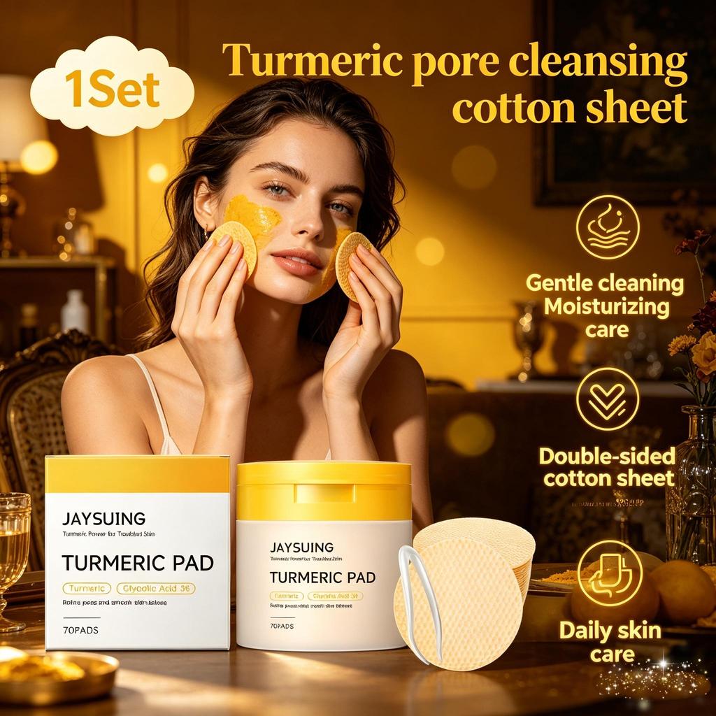 Jaysuing Turmeric Cleansing Pads With Glycerin And Glycolic Acid For Face Gentle Exfoliation Hydrating Skin 1 Set