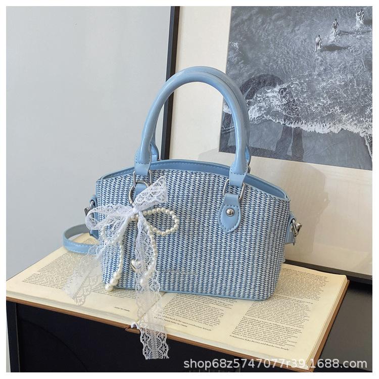 2025 New Style of Foreign Style Woven Small Bag Sen Cute Women's Bag Summer Popular Silk Scarf Crossbody Bag Hand-held Bucket Bag