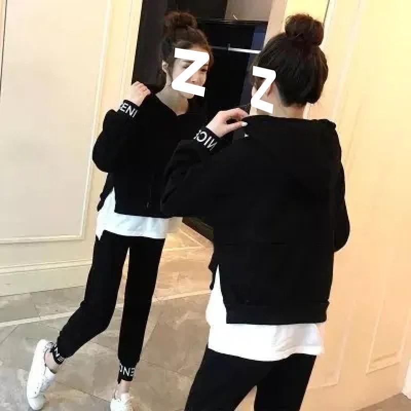 

Casual Sports Suit for Women Korean Style Slim Fashion Sweatshirt Running Suit Two-piece Set XXXXL чорний