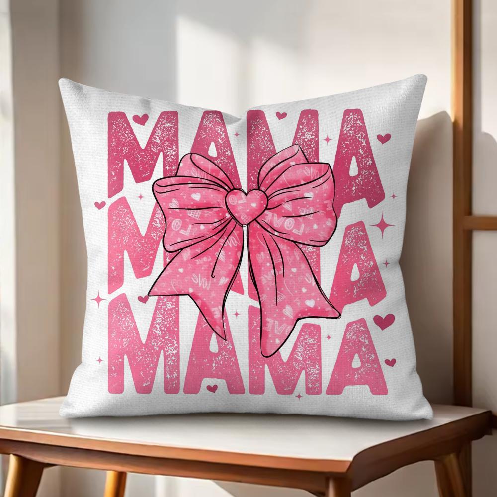 

Leopard print with bow mama Cushion Cover Natural Linen Organic Fabric DoubleSided Printing Couch Pillow Covers Home Decor 30x30cm