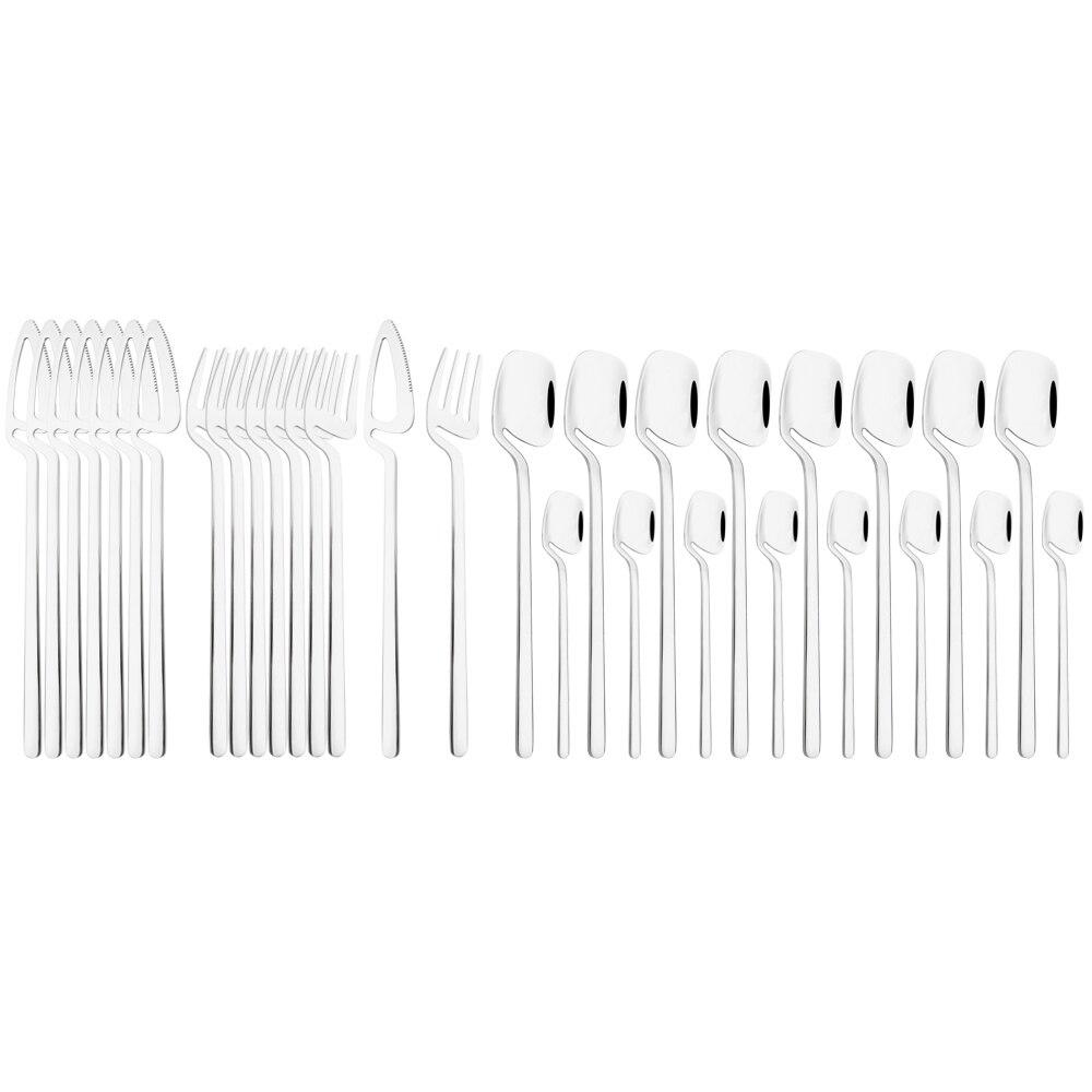 

Набор столовых приборов из нержавеющей стали 304, 32 шт., зеркало, черный набор столовых приборов, нож, вилка, чайная ложка, столовые приборы, посуда, набор кухонного серебра серебряный