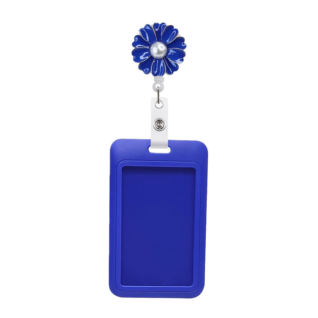 2D A Set of Floral Design Retractable Badge Holder, ID Card Holder Set, Durable Detachable ID Card Holder Work Badge, Suitable for Nurses темно-синий