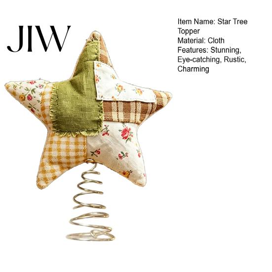 Holiday Home Decor Christmas Star Tree Topper, Patchwork Plush Stuffed Xmas Retro Pastoral Ornament for Winter Party Soft Topper