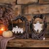Handmade Resin Ghost Statue On Tree Swing Halloween Decor, Spooky Figurine with Vintage Whimsical Home Furnishings Base, Festive Party Tabletop