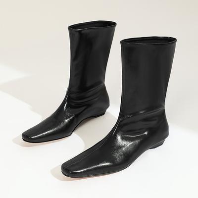 Slope Heel Small Short Boots Women's Autumn and Winter New Fashion Retro Versatile Thin Boots Small Square Head Black Naked Boots Trend