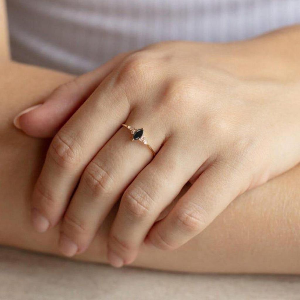 Black Onyx Rings, Anniversary Ring-Onyx Silver Ring-Engaged Ring-Gift For Women-Marquise Cut Onyx Ring Proposal Ring
