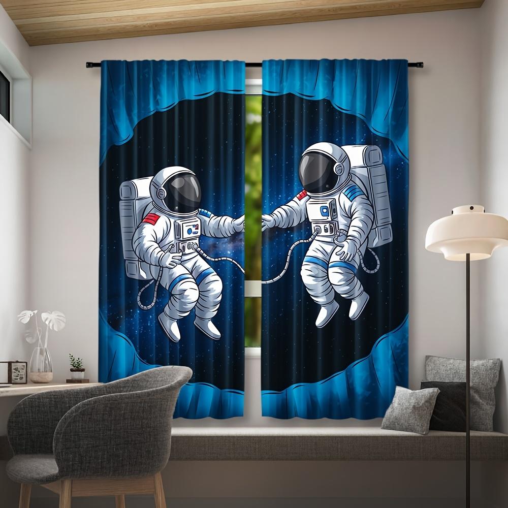 2pcs Astronaut Space Adventure Curtains   Contemporary Style   Rod Pocket   Semi-Sheer   All-Season   Machine Washable   Woven Polyest