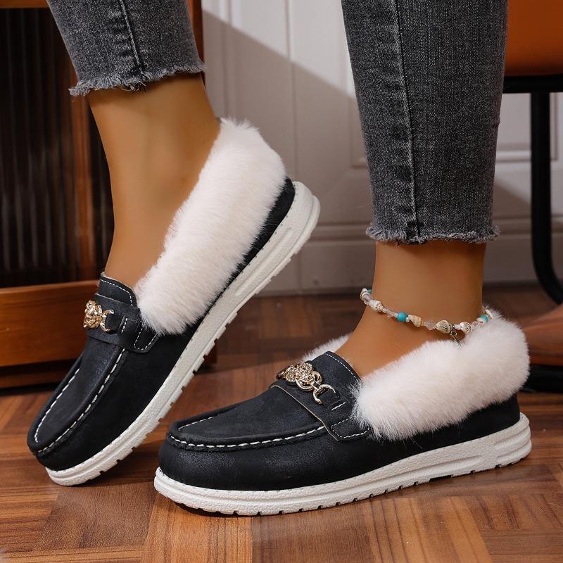 Metal Chain Plus Size Warm Cotton Shoes 2025 Winter Women's Fleece Sports Comfortable Beanie Shoes