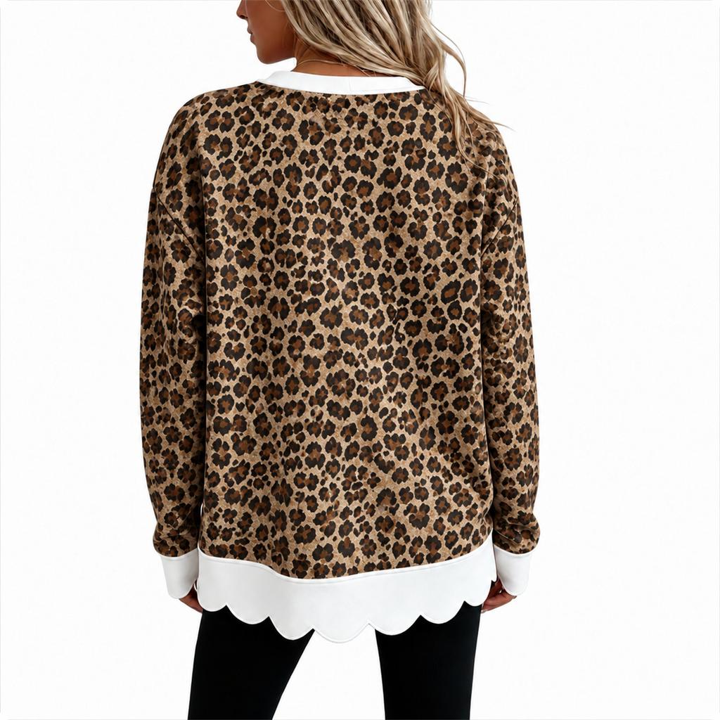 Women's Leopard Print Crewneck Sweatshirt Casual Relaxed Fit Pullover for Fall Winter Work