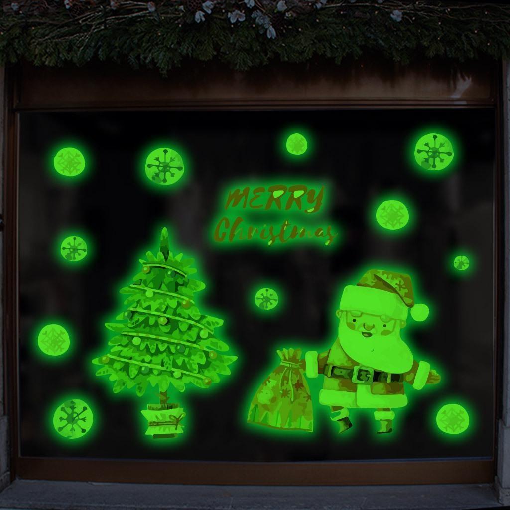 Adesivi Murali Luminosi di Babbo Natale Buon Natale per Stanza Bambini Finestra Fiocchi di Neve Decorazioni Festival Glow in The Dark Camera da Letto