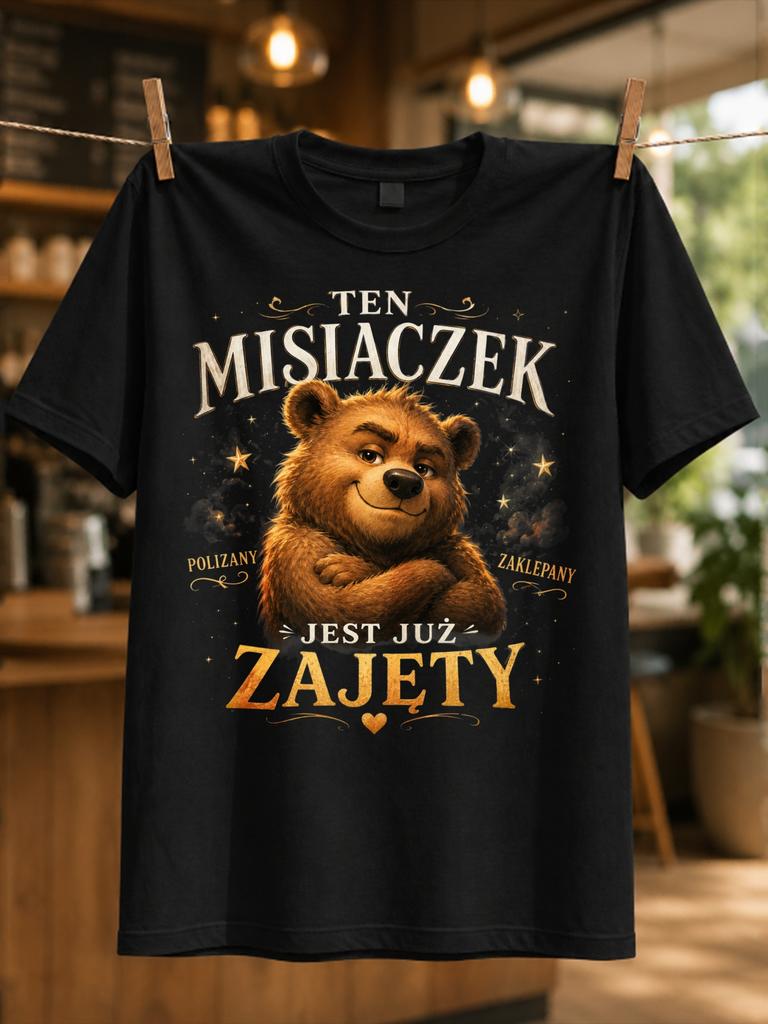 Ten Misiaczek Juz Zajety Polizany Zaklepany Realistic Smiling Bear Framed By Ornate Stars Clouds Unisex All Tshirt
