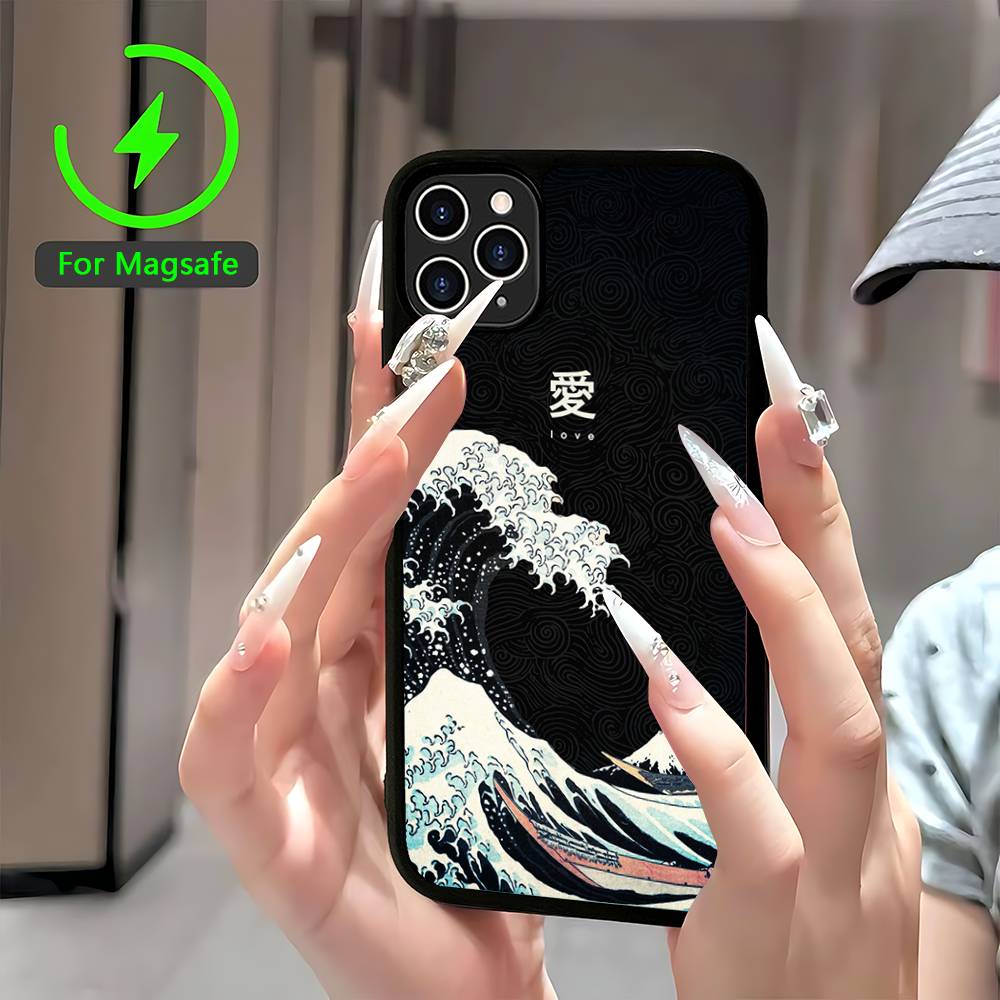 

The Great Wave Off Kanagawa Art For Magsafe Magnetic Wireless Phone Case For IPhone 11 12 13 14 15 16 17 Pro Max Plus Cover iPhone 14pro max
