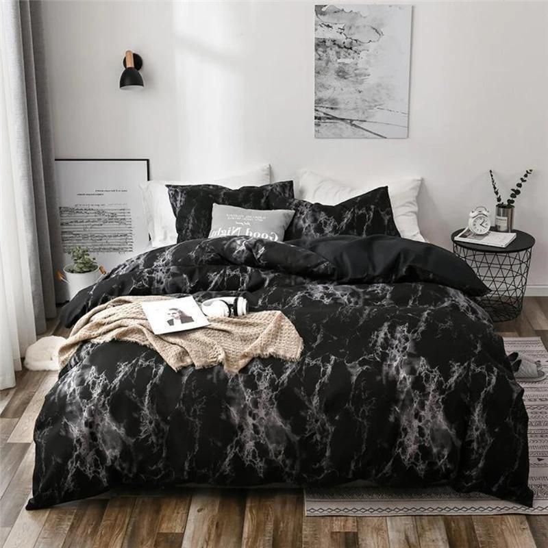 Black Duvet Cover Set King Queen Size, Marble Pattern Comforter Cover or Quilt Cover Ultra Soft Bedding Sets with Zipper Closure