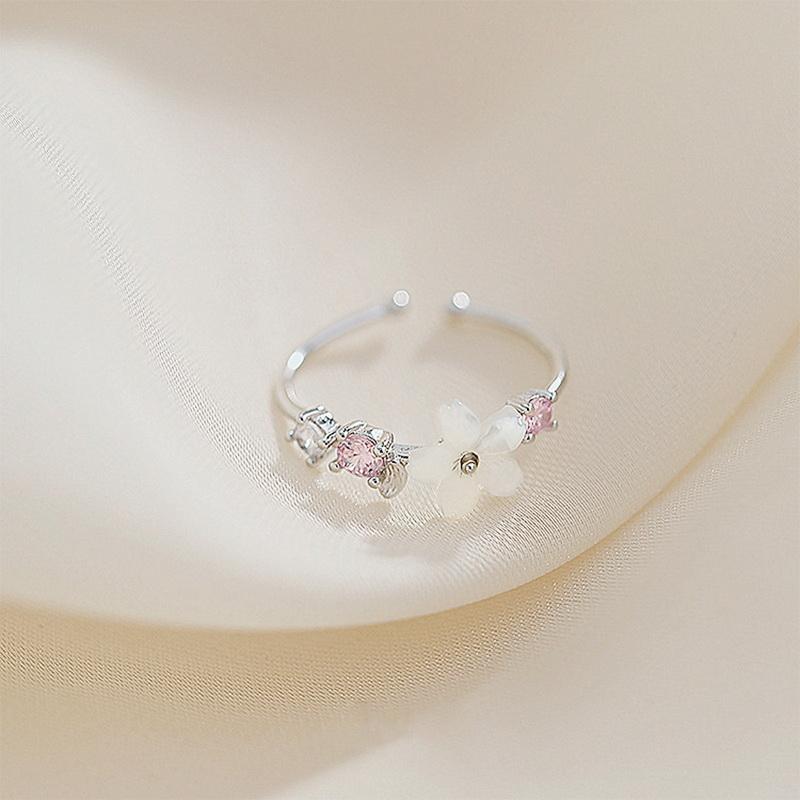 Korean Sweet Cute Flower Rings For Women Elegant Temperament Zircon Flower Opening Finger Ring Wedding Engagement Jewelry Gift
