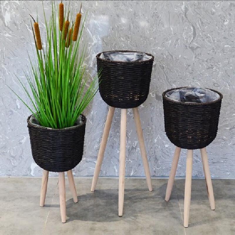 

Black Rattan Multi-Tier Plant Stand & Storage Shelf Set