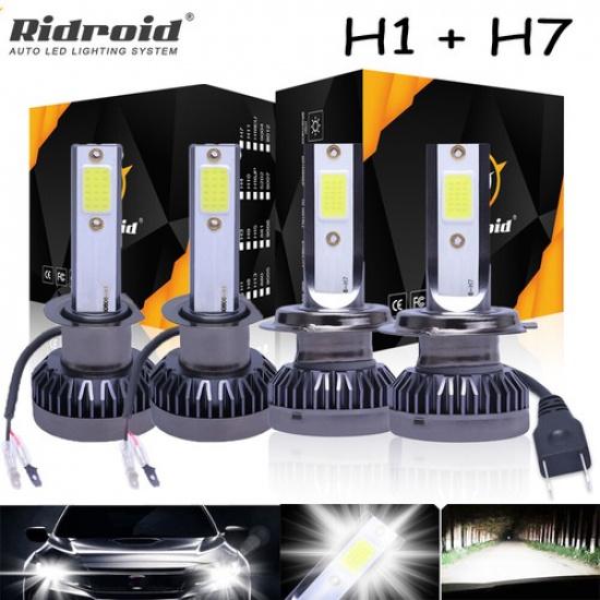 H1 H7 Combo LED Headlight High-Low Beam Bulbs Kit Super Bright Cool White 6000K