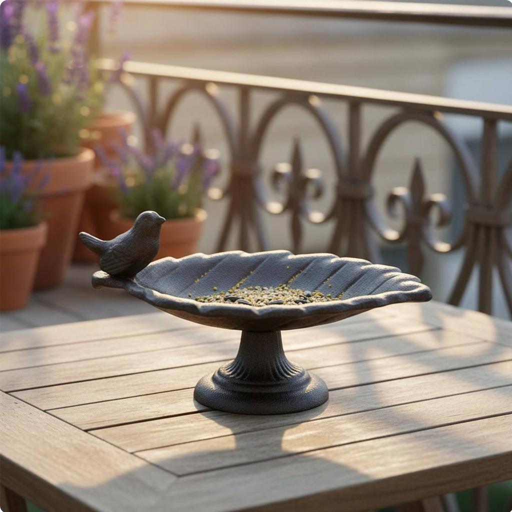 Vintage Flower Avian Feeder Stable Base Cast Metal Avian Bath Antique Design Birdbath No Assembly Required for Balcony