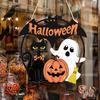 Weather Resistant Halloween Props Wood Hanging Ornament with Ghost Pumpkin Bat Cat Prints, Durable Ornaments Waterproof Front Door Sign for