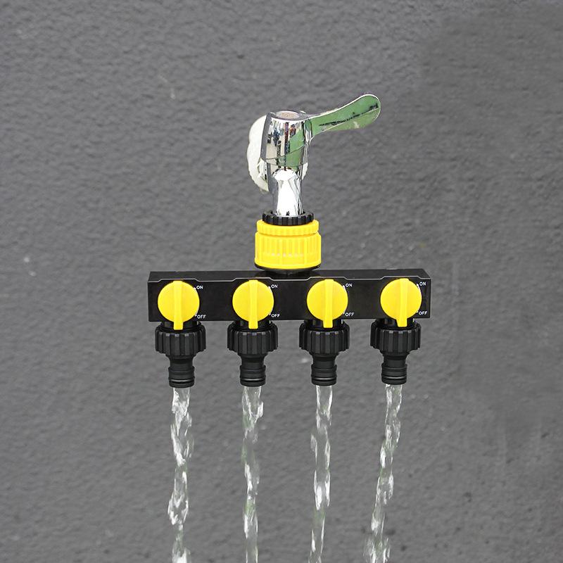 Garden 4-Way Outdoor Water Splitter with Switch Valve and Nipple Connector