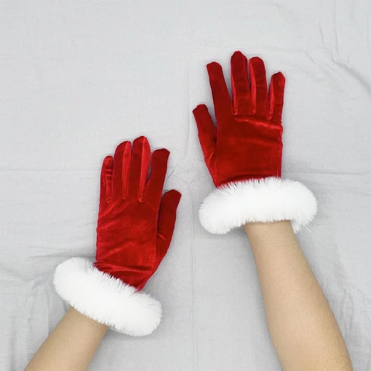 Cosplay Santa Gloves Winter Full Finger Bells/White Cuffs Decor Gloves for Teens