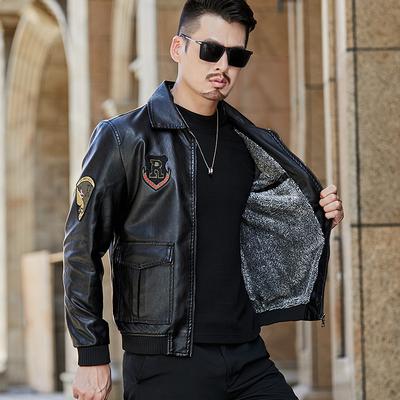 Herren Plüsch Lederjacke Herbst und Winter Koreanische Version Trend Motorrad Mode Flug Lederjacke Plüsch Warme Jacke