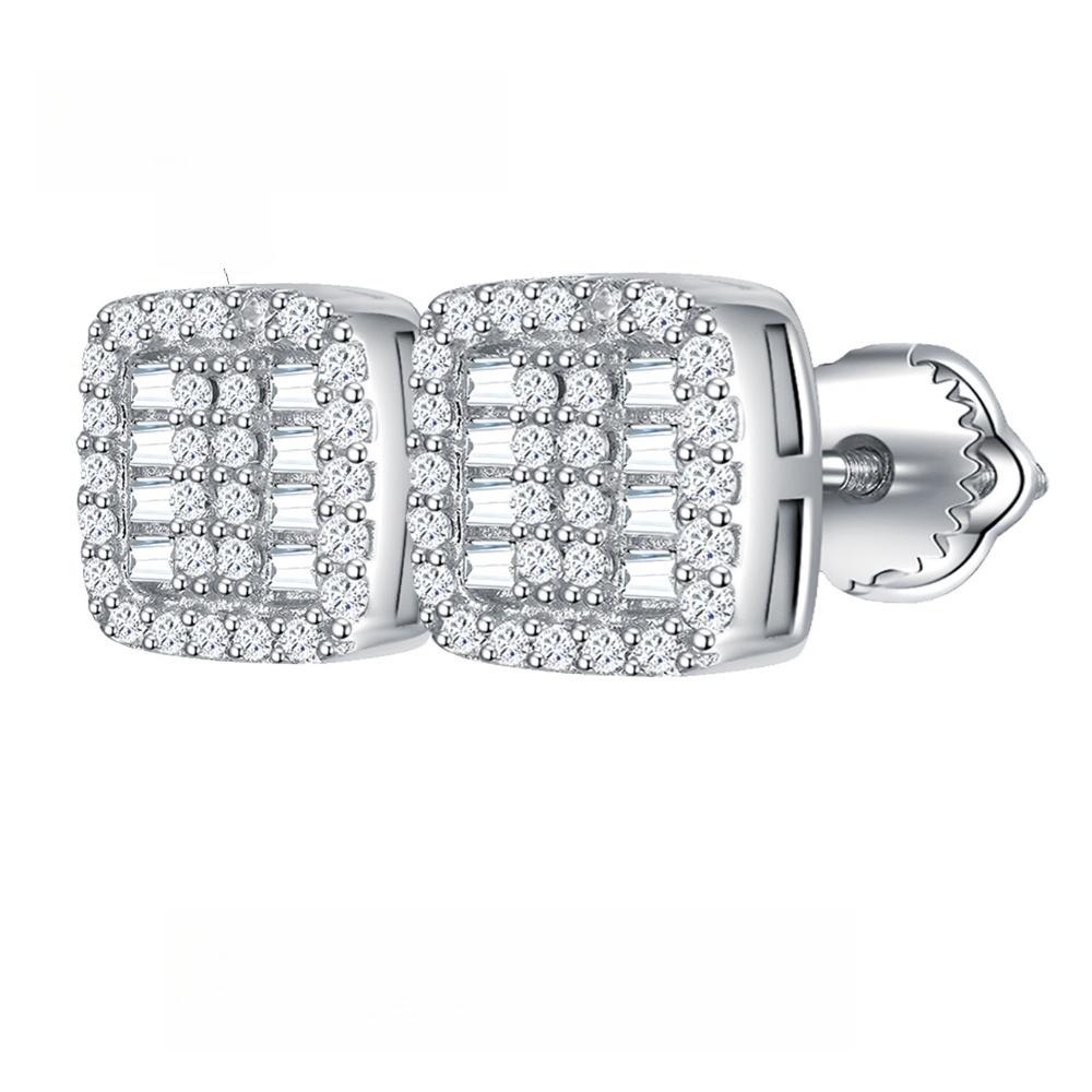 

Муассанит Настоящий Мужской Настоящее Стерлинговое Серебро 925 пробы Ледяные Хип-Хоп Квадратные Серьги белый