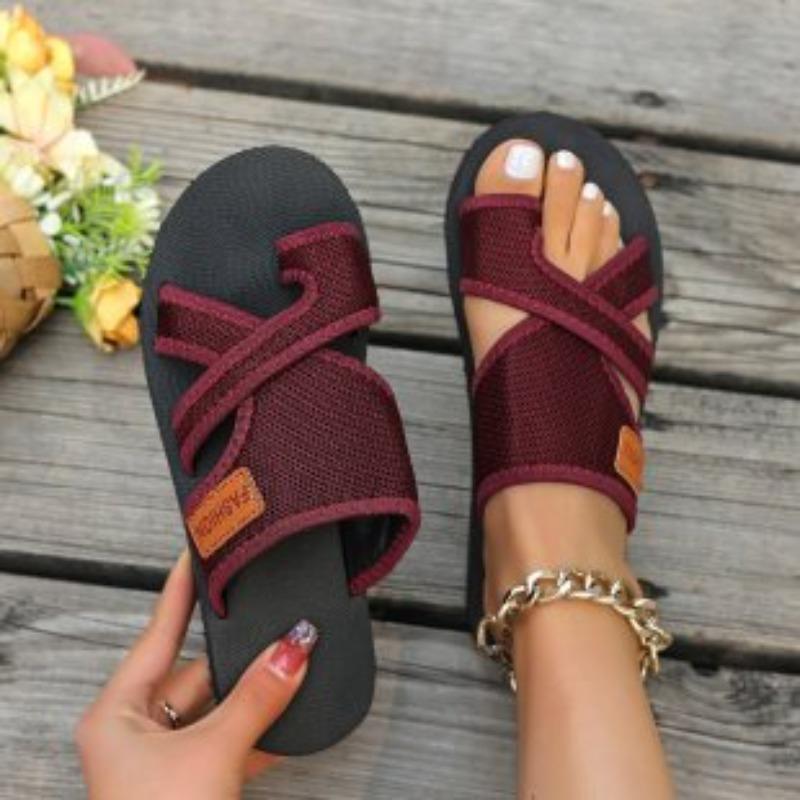 New European and American fashion breathable mesh round head slippers large size soft bottom beach women's slippers