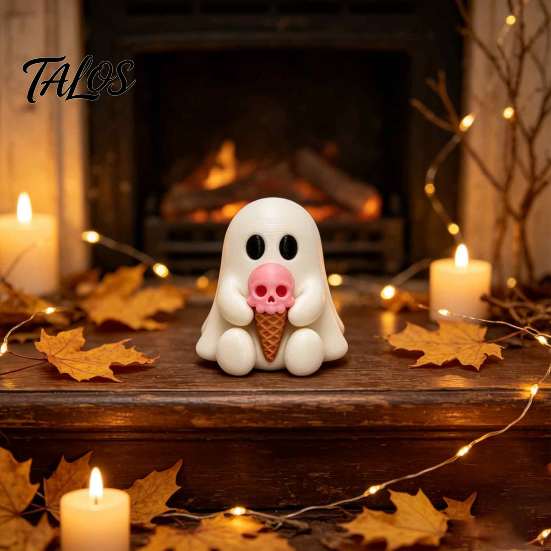 Niche Home Decor for Halloween Ice Cream Ghost Resin Figurine, Cute Spooky Desk Artistic Craft Gift Home, Soft Summer Ornament, Festive Friends Unique