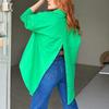 European and American Women's Solid Color Long-Sleeve Back Slit Loose Shirt - Autumn 2023 Fashion.