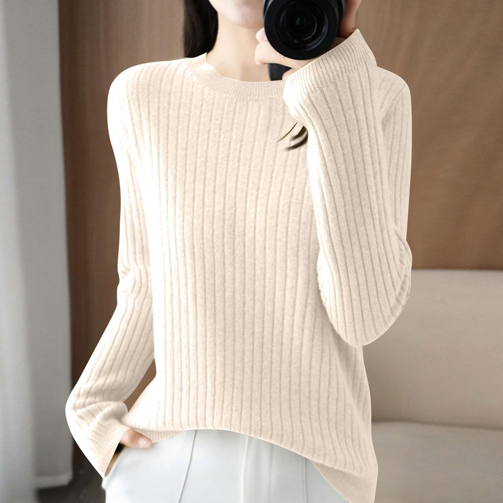 Damenmode Locker Gestrickter Pullover Unterhemd Rundhals Pullover Langarm Einfarbiges Oberteil