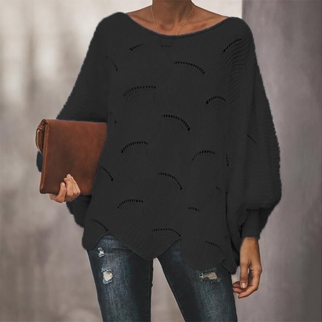 Women's Solid Color Casual Hollow Chain Link Loose Knitted  Sweater Sweater