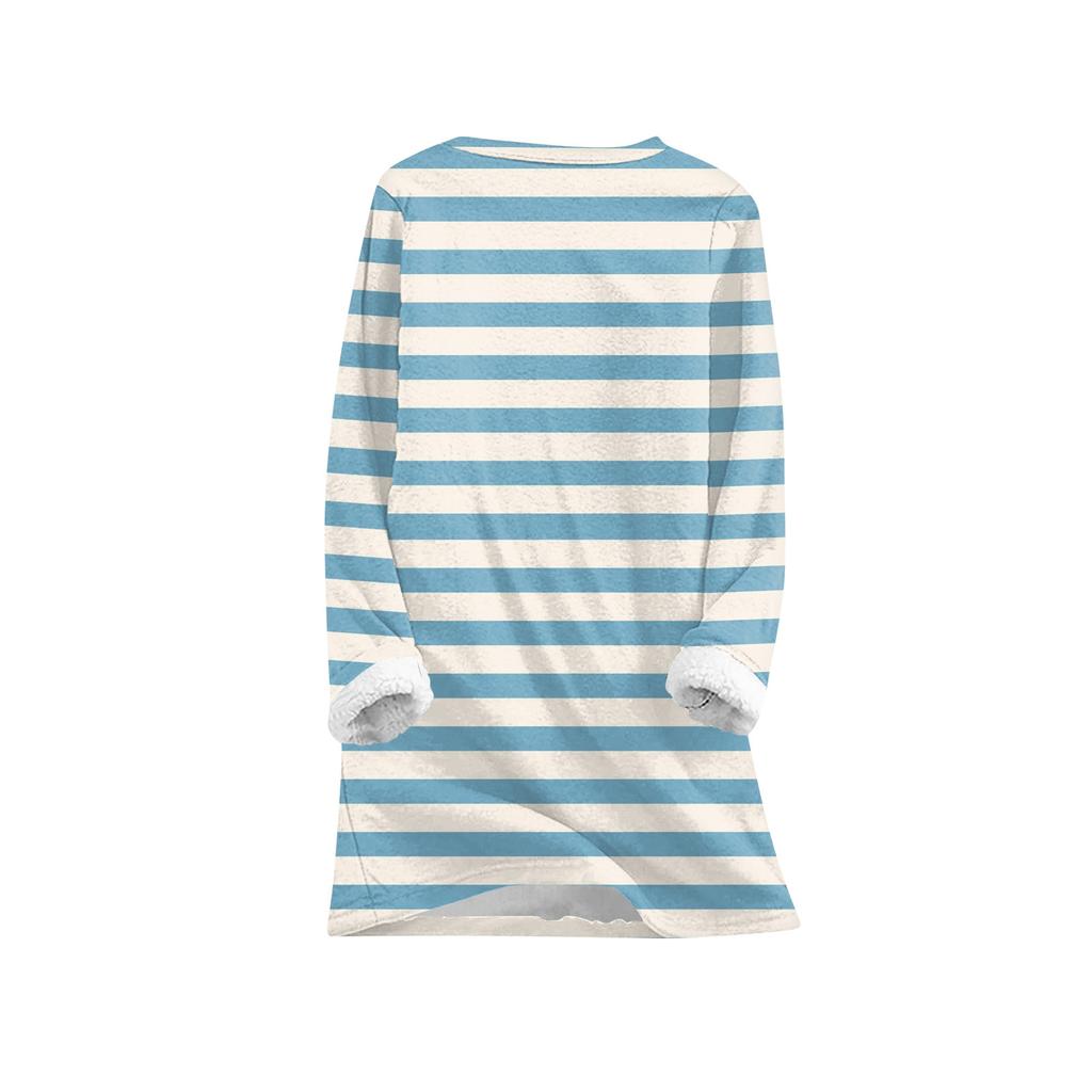 Women's Fashionable Printed Round Neck Long Sleeved Plush Warm Pullover Top